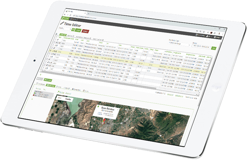 iPad showing WorkMax construction time tracking interface